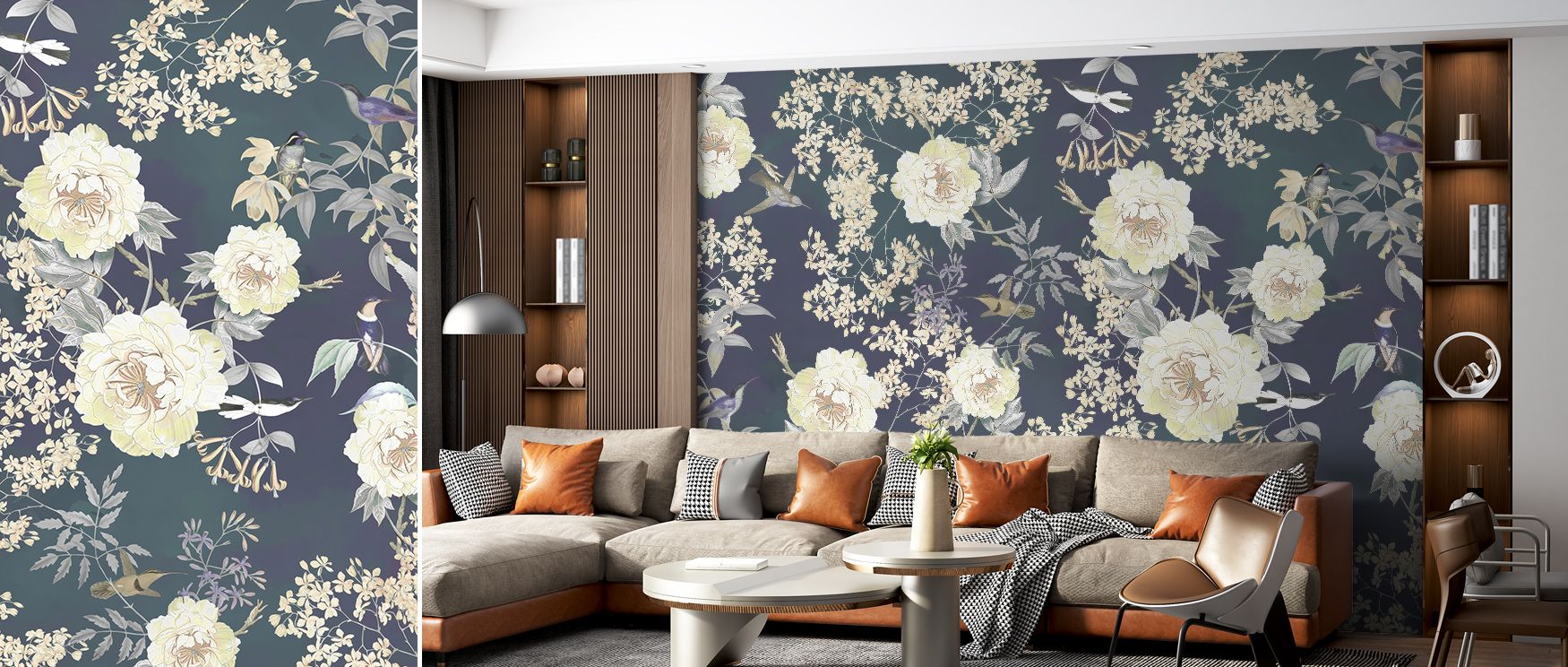 Gentle radiance fills Birds of Eden in Teal & Purple, where brushwork and color create immersive calm. The artwork bridges vibrance with poise, enveloping rooms in layered tranquility reminiscent of an exotic garden in morning light. 