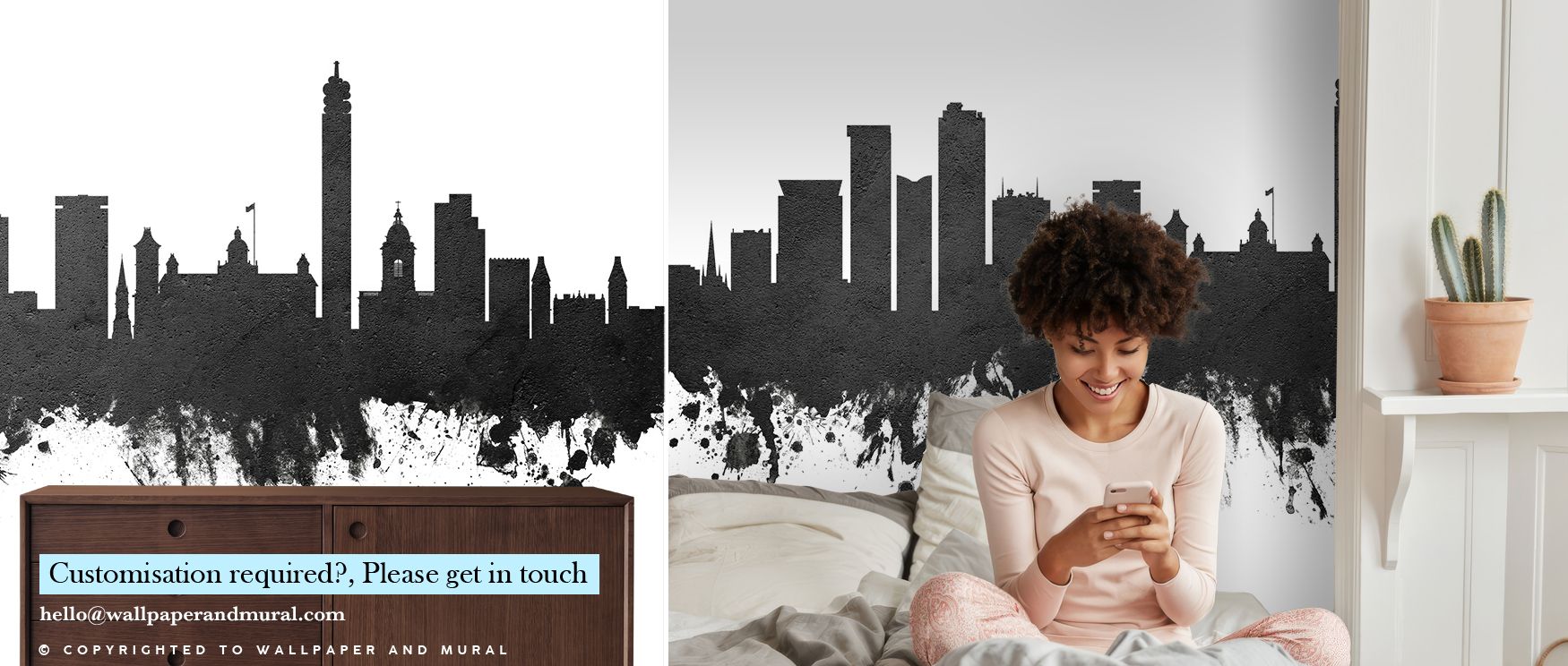 Through light and shadow interplay, Birmingham England Skyline Black & White Wallpaper highlights urban architecture with drama and grace, enhancing living room, bedroom, or office spaces with historical presence and visual rhythm. 