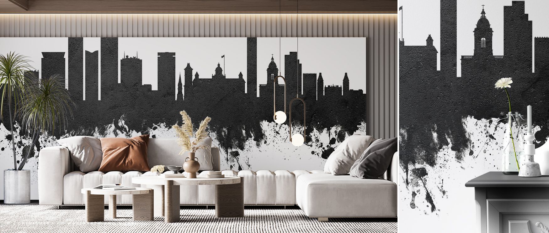 Birmingham England Skyline Black & White Wallpaper captures the architectural spirit of the city, transforming living room, bedroom, or office interiors into spaces enriched by cultural heritage and design sophistication. 