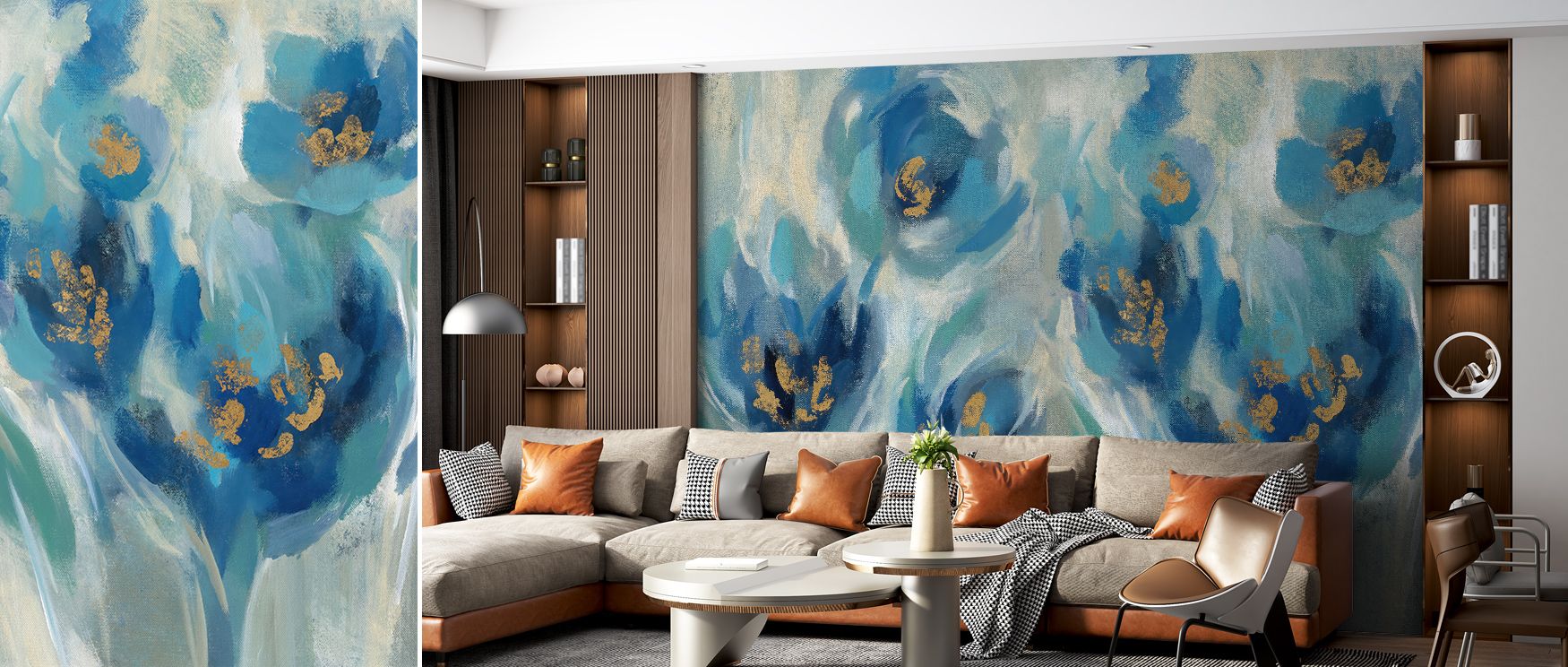 In Blue Fairies Wallpaper, whimsical tones create atmosphere of joy and imagination. The design enriches a nursery, bedroom, or playful living room with resonance, artistry, and refinement, surrounding interiors with charm and light. 