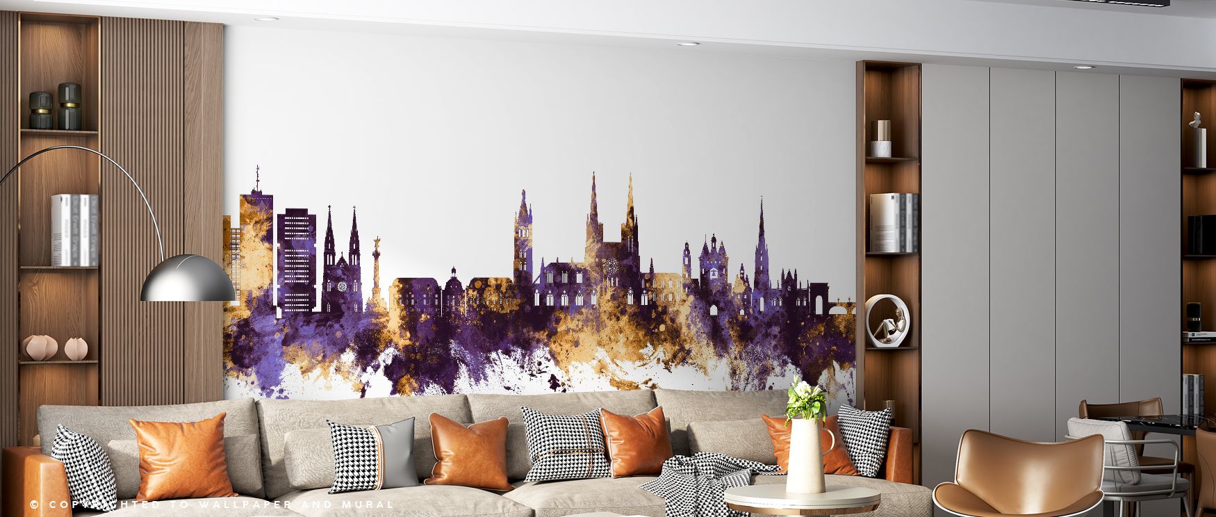 The Bordeaux France Skyline in Purple & Gold Wallpaper offers an interpretation of architecture in regal tones, where every structure is illuminated with depth and precision. Purple brings drama while gold reflects elegance, creating a visual story of cit