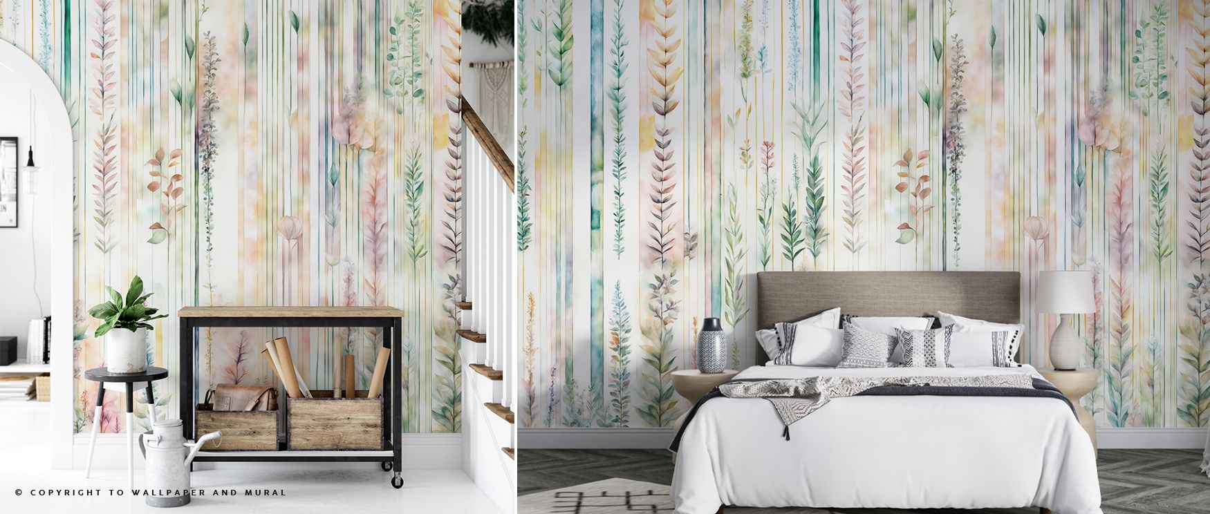 Botanical Wall Wallpaper brings greenery into homes with vibrancy and elegance, creating depth through layered foliage and flowing textures. The design adds life to interiors, surrounding a living room, bedroom, or office with an atmosphere of tranquility