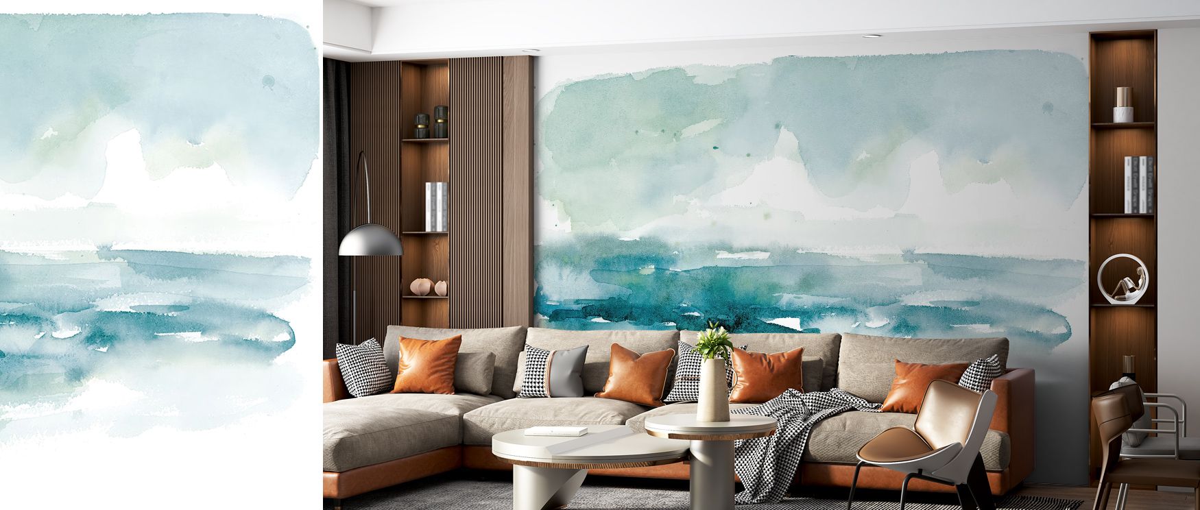 Breezy Blues Wallpaper reflects harmony through abstract rhythm, where fluid tones create elegance and atmosphere. The design adds refinement to a living room, bedroom, or office, surrounding walls with calm sophistication and cultural presence, enriching