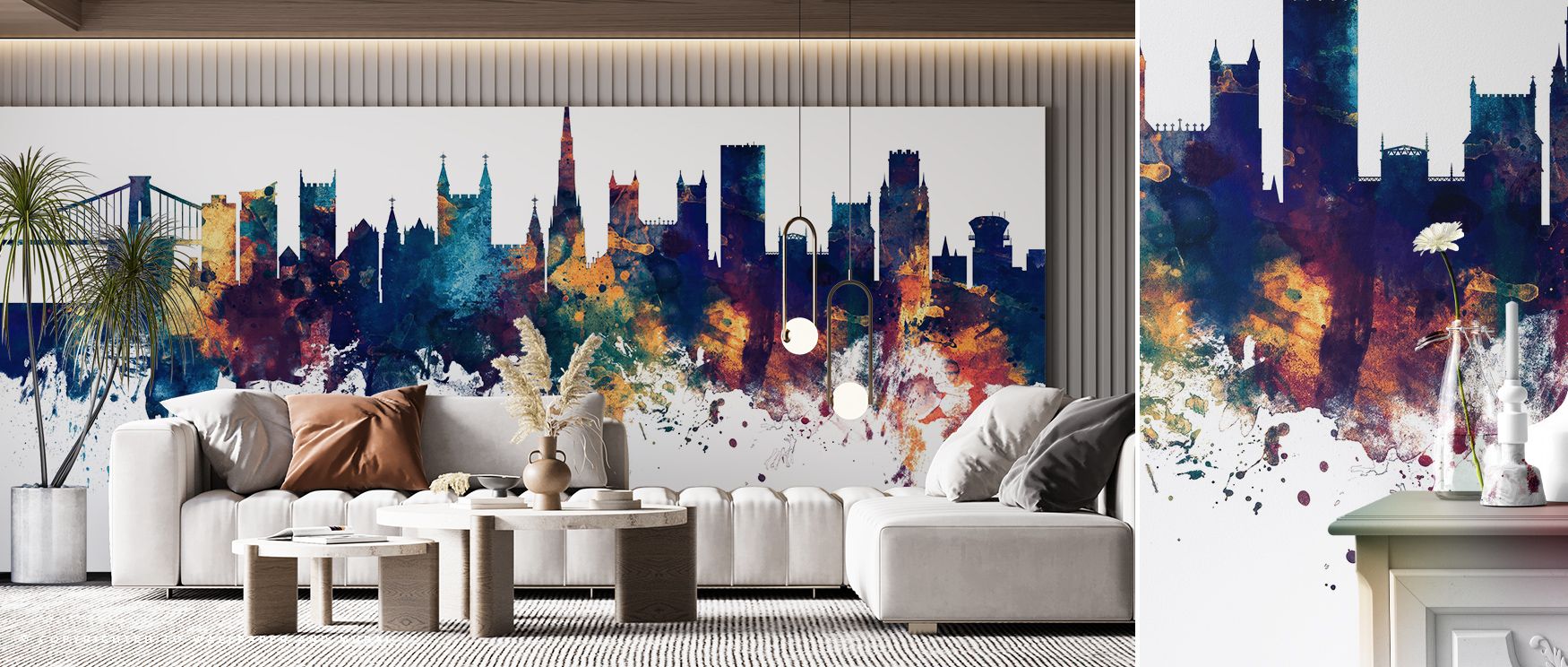 Bristol England Skyline Blue & Bronze Wallpaper captures the charm of architectural heritage through rhythm and luminous tones. The design surrounds a living room, bedroom, or office with refinement and elegance, turning walls into cultural tributes fille