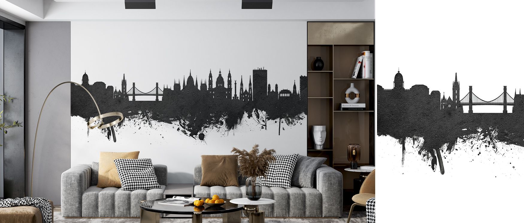 In Budapest Skyline Black & White Wallpaper, minimal tones create rhythm that transforms walls into cultural statements. The design enriches a living room, bedroom, or office with atmosphere of refinement, artistry, and heritage, offering timeless sophist