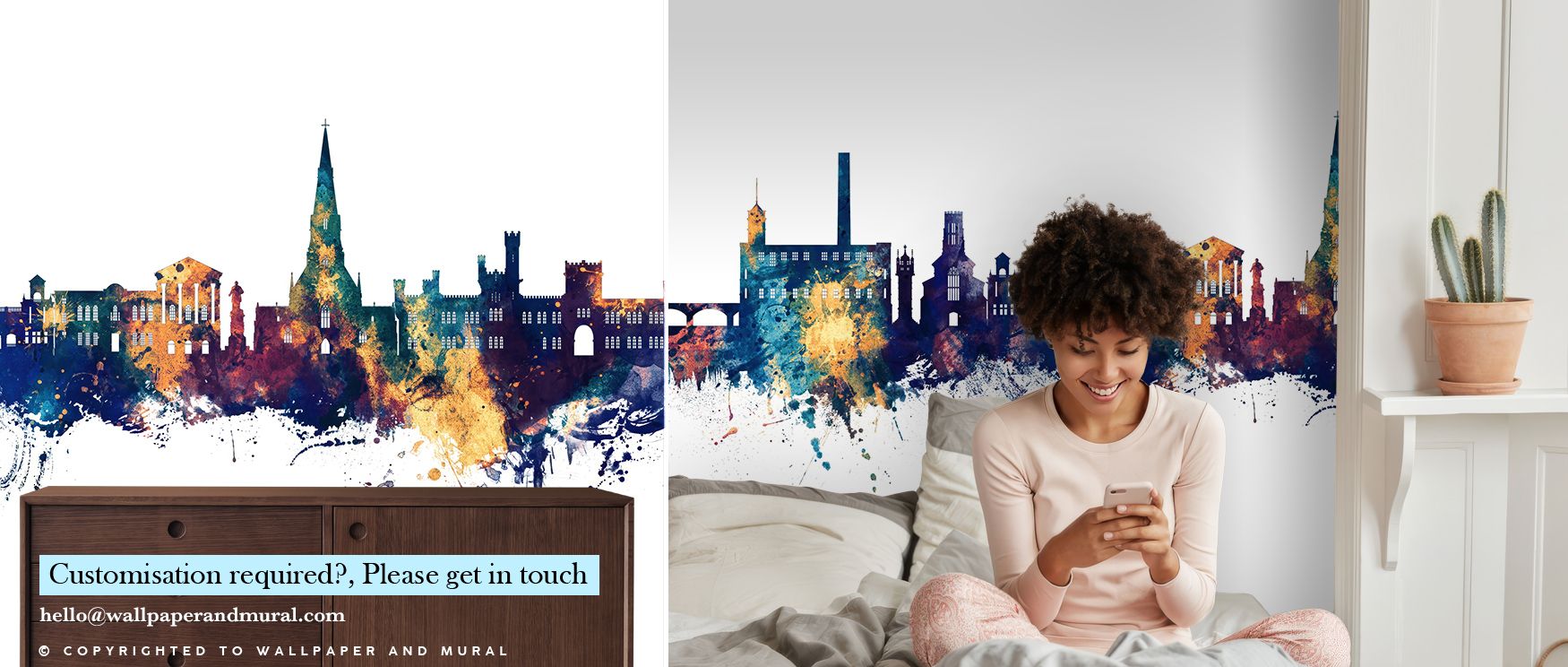 Bury England Skyline Blue & Bronze Wallpaper radiates sophistication, where deep blue conveys calm and bronze conveys warmth. This design enriches a living room, bedroom, or office with atmosphere of cultural resonance, turning walls into elegant urban sh