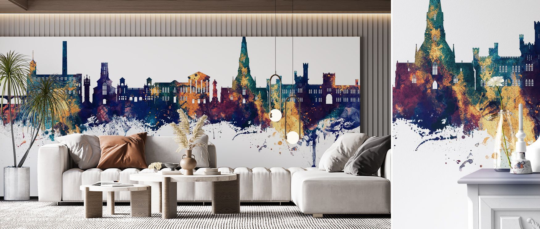 The Bury England Skyline Blue & Bronze Wallpaper conveys elegance in luminous tones, where landmarks rise in refined silhouettes. The design enriches a living room, bedroom, or office with rhythm and artistry, surrounding interiors with sophistication and