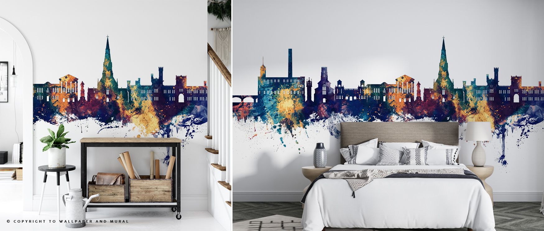 Bury England Skyline Blue & Bronze Wallpaper conveys sophistication through luminous tones that create rhythm across walls. It enriches a living room, bedroom, or office with cultural resonance, artistry, and refinement, turning walls into cultural statem