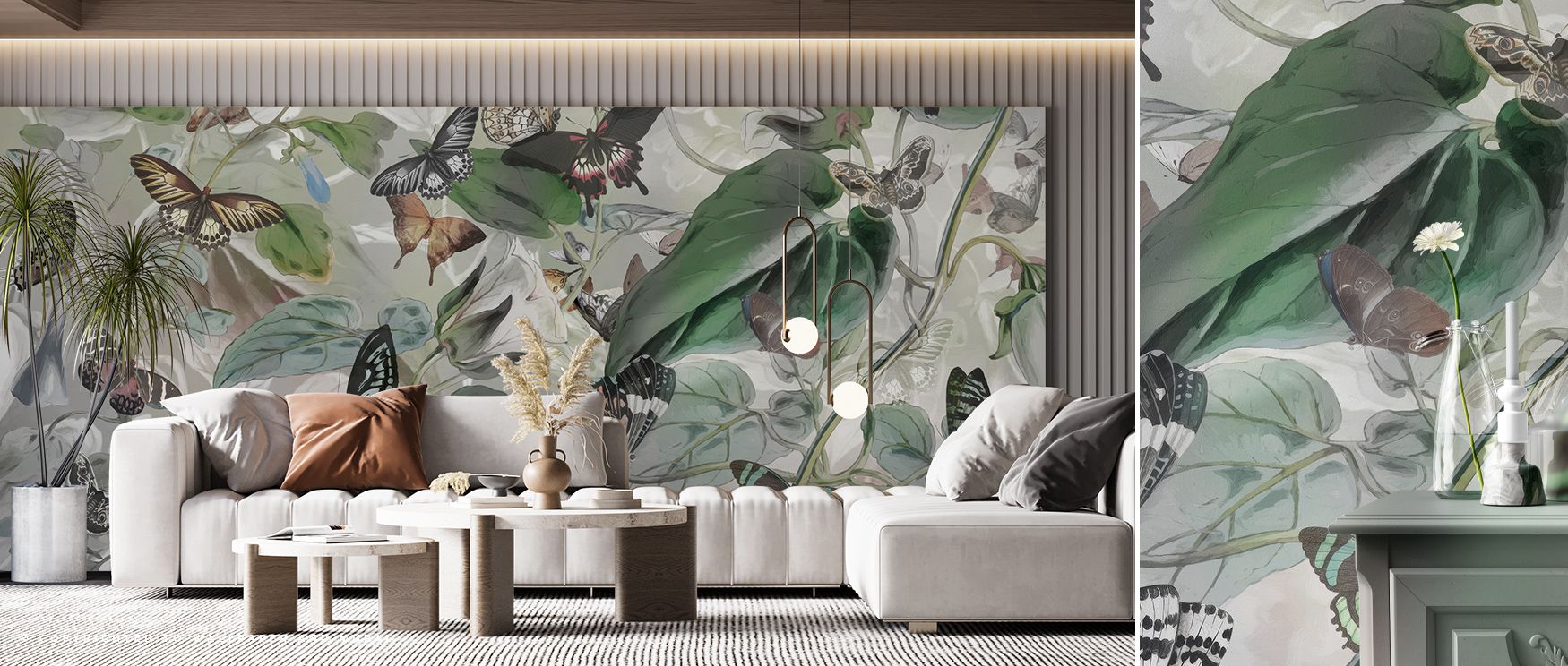 The Butterfly Paradise Dark Green Wallpaper captures balance between exotic detail and calm greenery, where wings glow across textured tones. This design enriches a living room, bedroom, or office with serenity, surrounding walls with atmosphere of artist