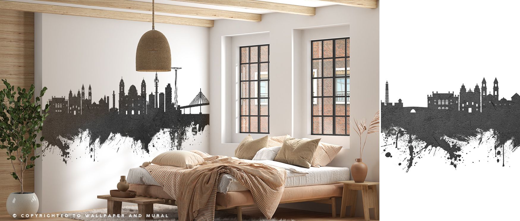 Cairo Egypt Skyline Black & White Wallpaper conveys cultural resonance in timeless tones, surrounding interiors with rhythm and refinement. The design enhances a living room, bedroom, or office with artistry, offering walls atmosphere of sophistication an