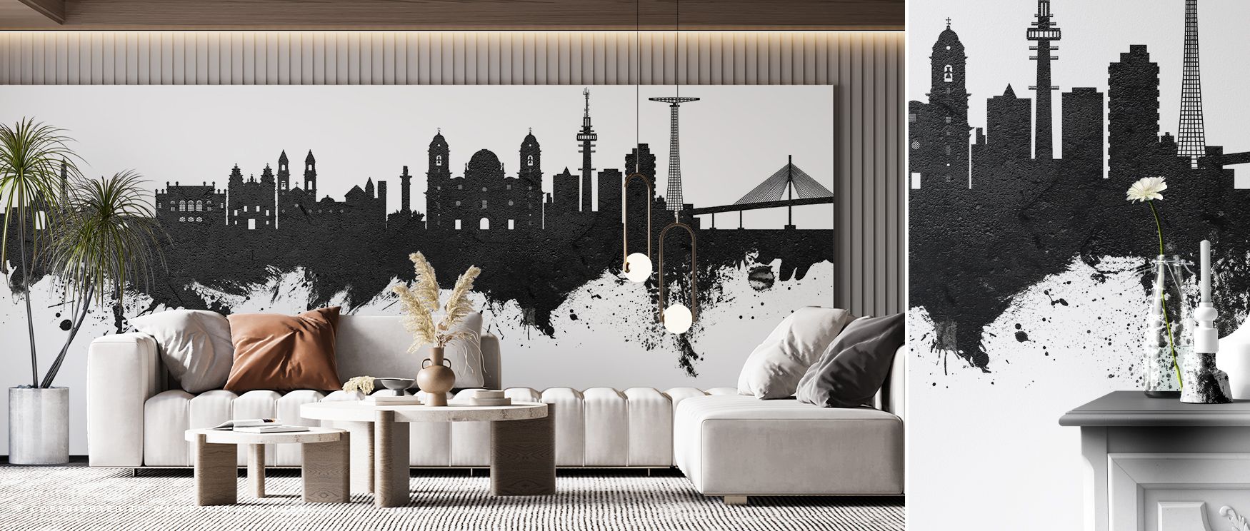 Cádiz Spain Skyline Black & White Wallpaper conveys rhythm and depth through monochrome tones, where silhouettes emerge in bold contrast. The design enriches a living room, bedroom, or office with atmosphere of refinement, offering walls cultural resonanc