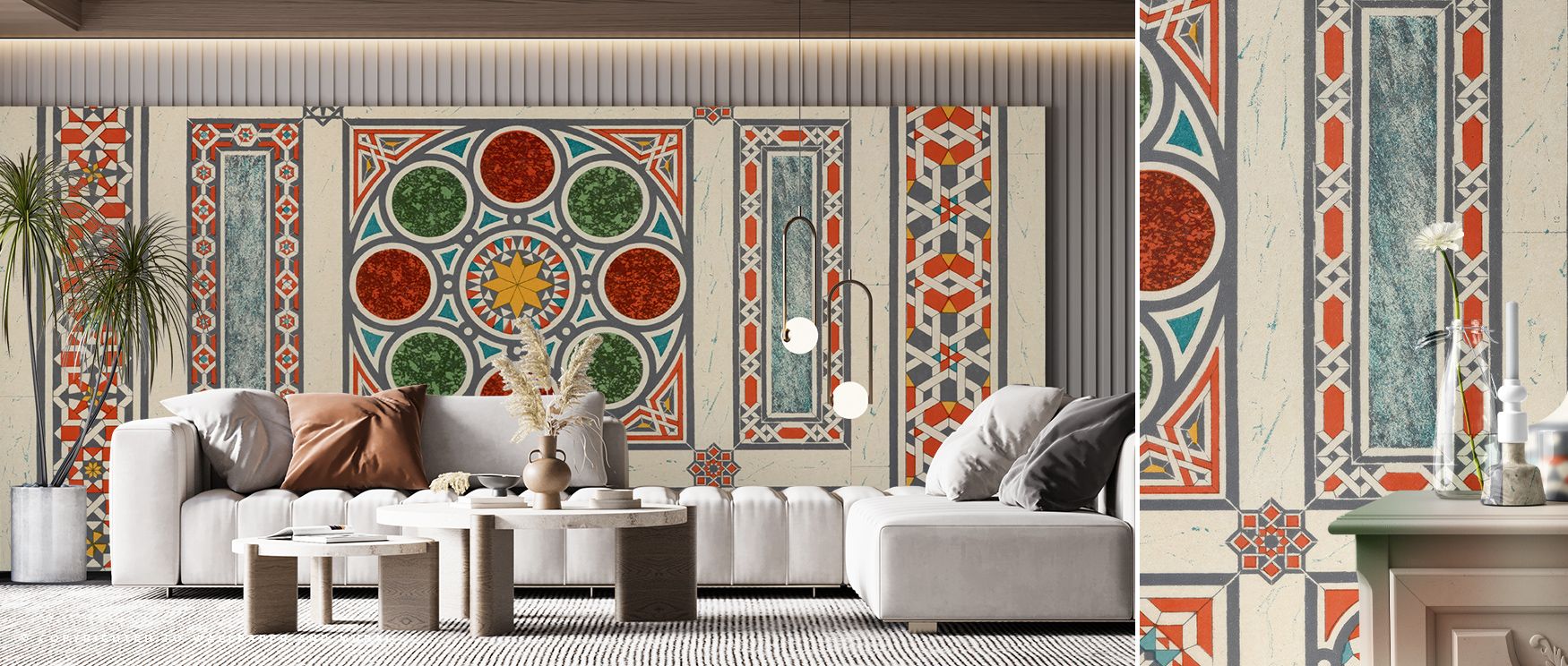 Calm Geometrics Wallpaper radiates serenity through abstract geometry, surrounding interiors with atmosphere of refinement. The design enriches a living room, bedroom, or office with artistry and sophistication, turning walls into cultural statements fill