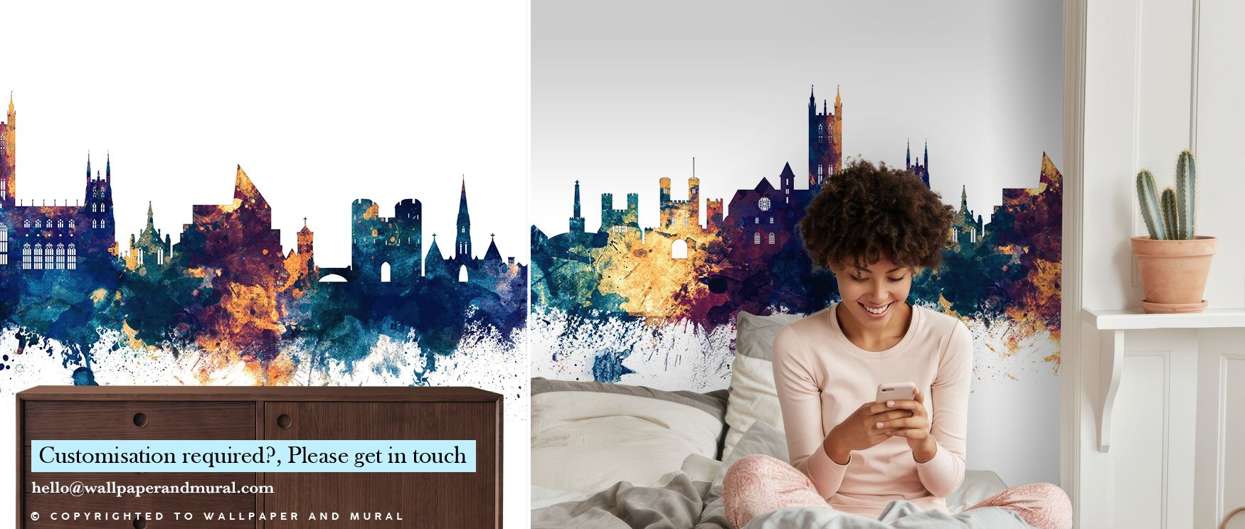Canterbury England Skyline Blue & Bronze Wallpaper radiates sophistication where silhouettes glow against luminous tones. This design enriches a living room, bedroom, or office with cultural pride, artistry, and resonance, offering interiors rhythm and hi