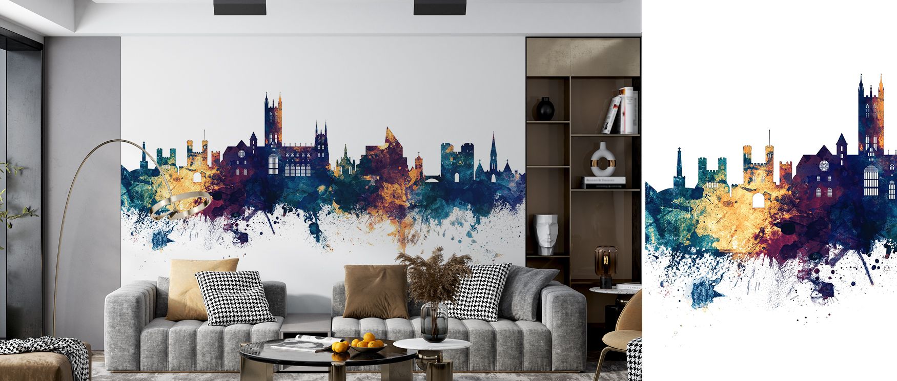 Canterbury England Skyline Blue & Bronze Wallpaper conveys artistry where tones enhance architectural rhythm. This design enriches a living room, bedroom, or office with refinement, resonance, and cultural pride, surrounding interiors with timeless elegan