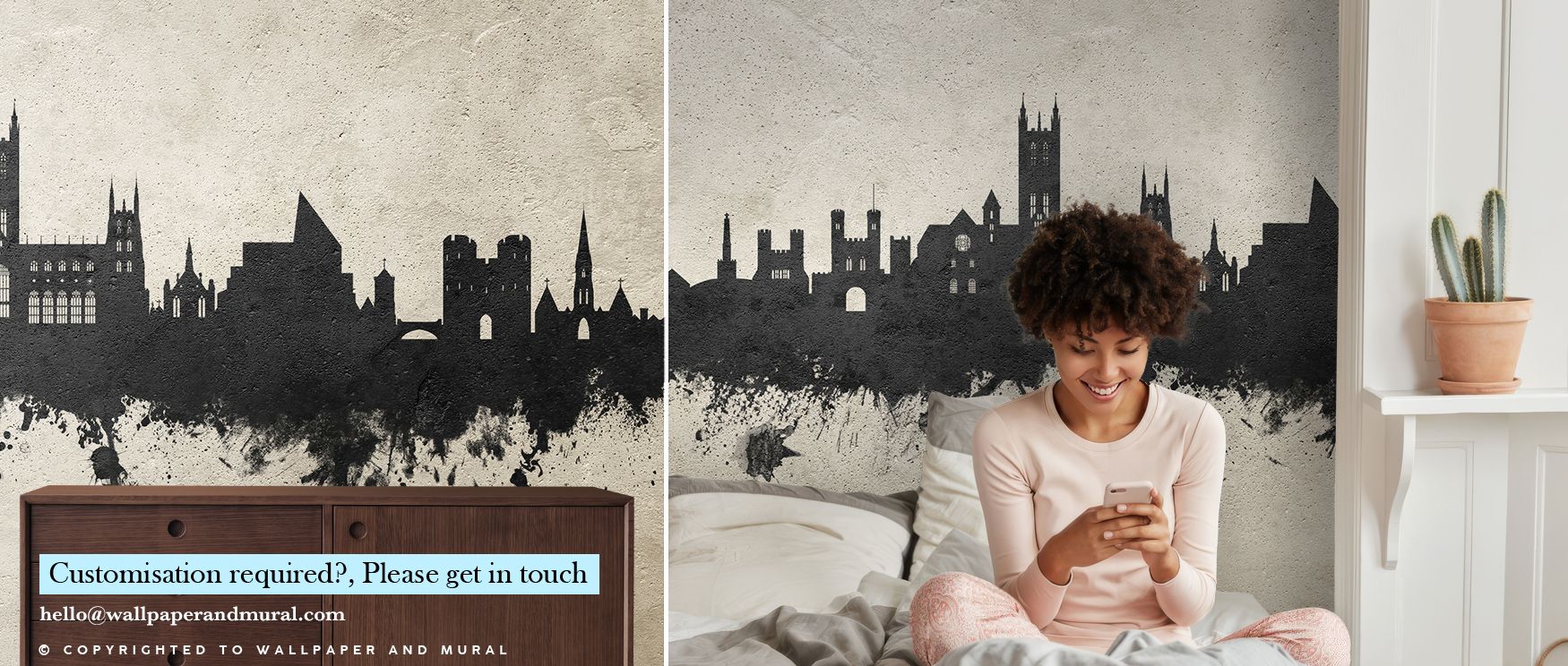 Canterbury England Skyline Concrete Wallpaper radiates sophistication through modern tones, where silhouettes stand with clarity. The design enriches a living room, bedroom, or office with cultural resonance, artistry, and refinement rooted in urban herit