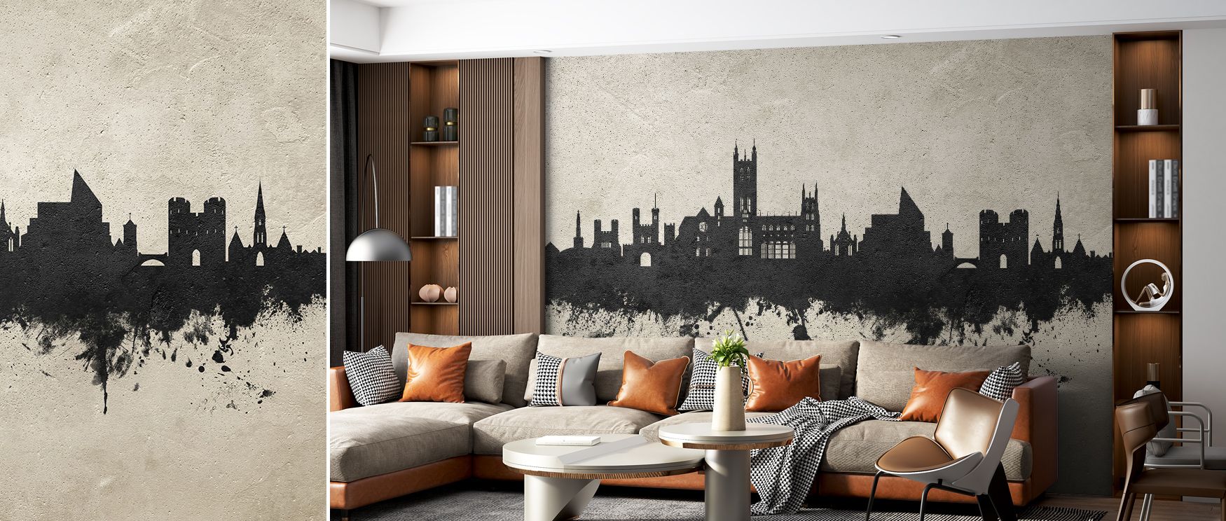 In Canterbury England Skyline Concrete Wallpaper, industrial tones enhance balance across walls. The design enriches a living room, bedroom, or office with atmosphere of refinement, artistry, and cultural resonance, offering modern cultural charm. 