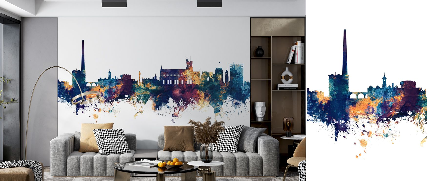 Carlisle England Skyline Blue & Bronze Wallpaper conveys resonance through luminous tones, surrounding interiors with refinement. The design enriches a living room, bedroom, or office with artistry, cultural pride, and sophistication, offering walls timel
