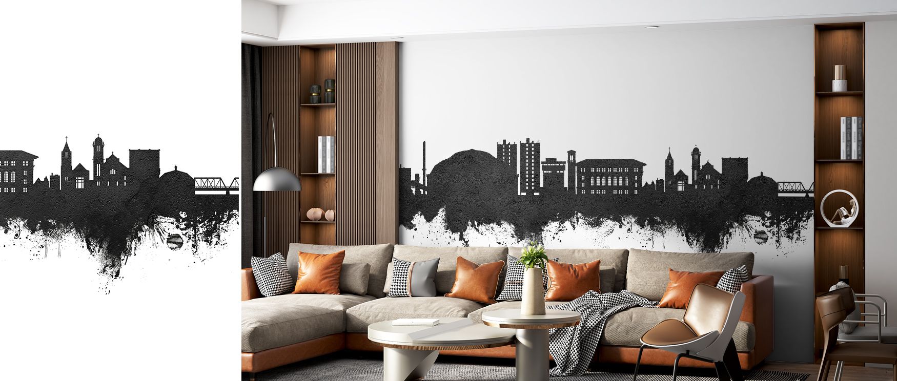 In Cedar Falls Iowa Skyline Black & White Wallpaper, architecture emerges in clarity through minimal tones. The design enriches a living room, bedroom, or office with refinement, artistry, and resonance, surrounding interiors with sophistication. 