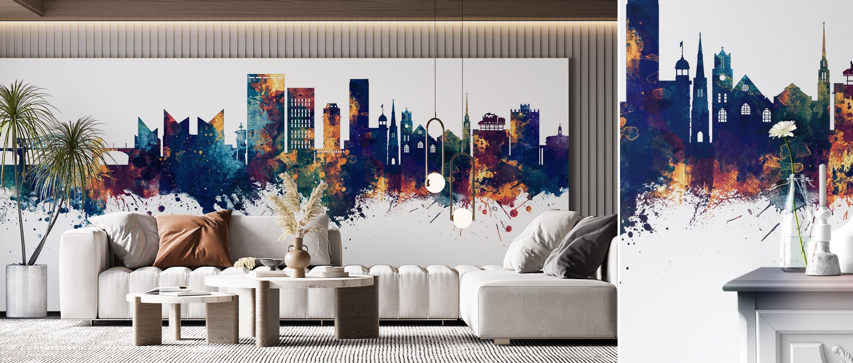 Chattanooga Tennessee Skyline Blue & Bronze Wallpaper embodies refinement where luminous tones highlight architecture. The design enriches a living room, bedroom, or office with resonance, artistry, and sophistication, surrounding interiors with cultural 