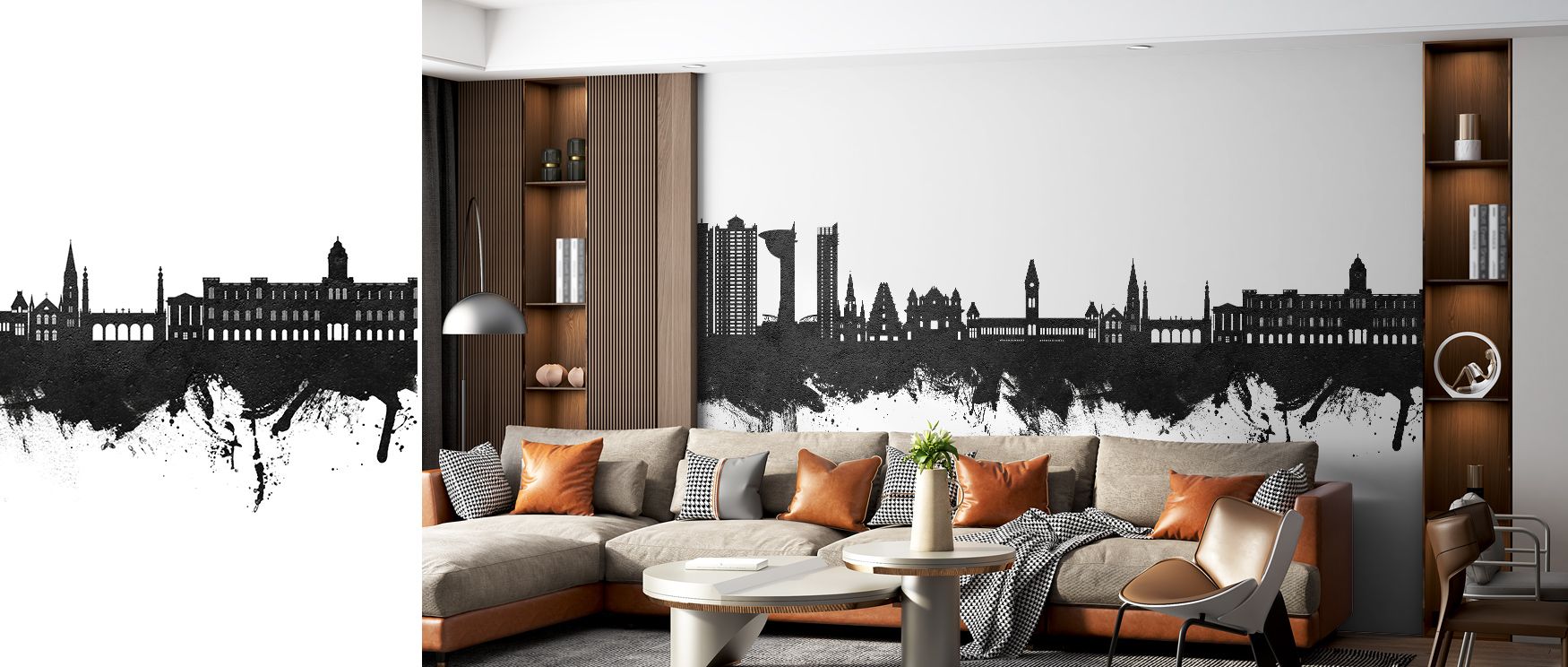 In Chennai Skyline India Black & White Wallpaper, architecture emerges in rhythm where tones highlight balance. The design enriches a living room, bedroom, or office with resonance, artistry, and refinement, surrounding interiors with cultural charm. 