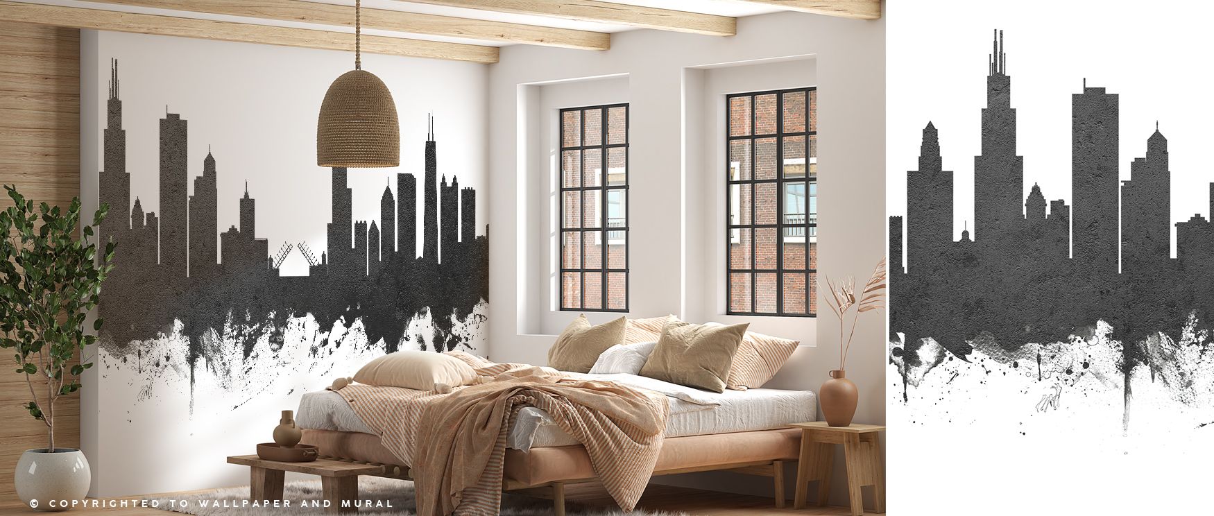 Chicago Illinois Skyline Black & White Wallpaper conveys rhythm and clarity where tones highlight proportion. This design enriches a living room, bedroom, or office with resonance, artistry, and refinement, surrounding interiors with sophistication. 