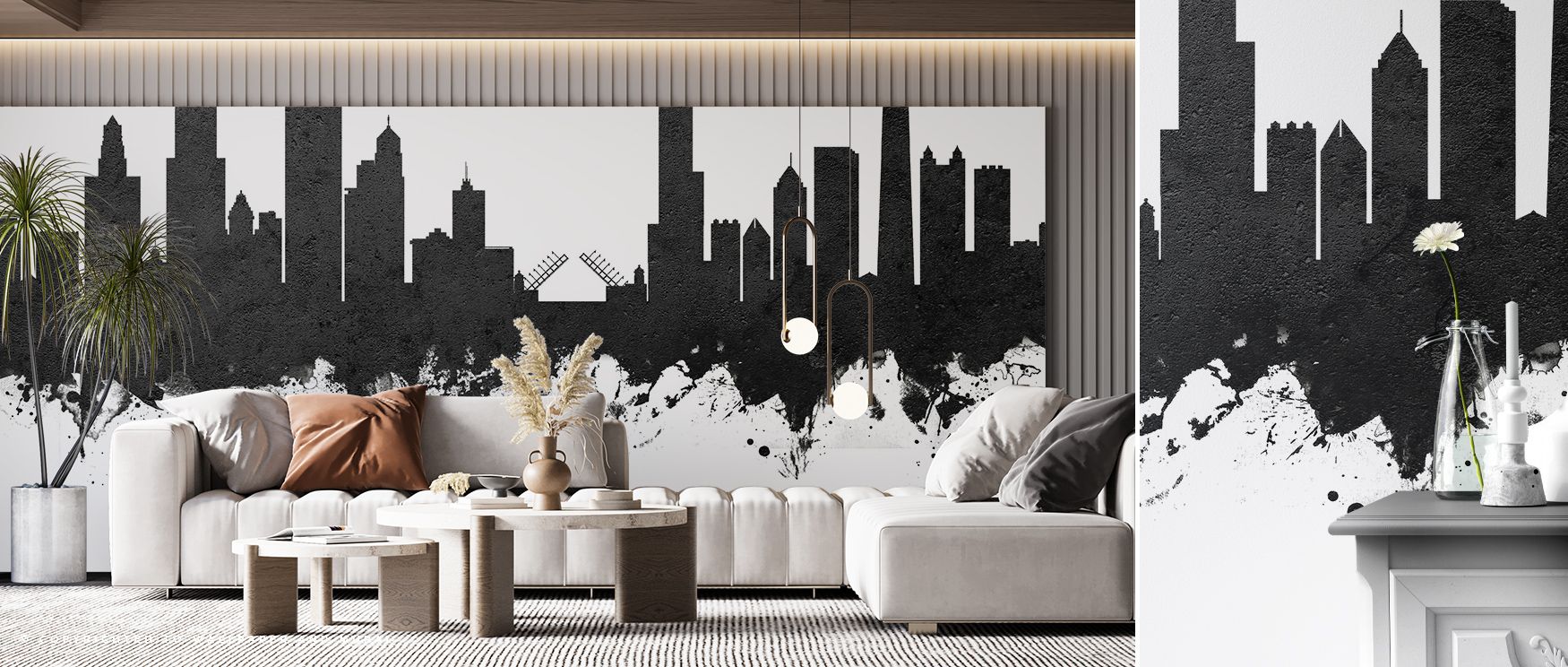 Chicago Illinois Skyline Black & White Wallpaper embodies elegance where rhythm flows across iconic forms. The design enriches a living room, bedroom, or office with resonance, artistry, and refinement, surrounding interiors with heritage. 
