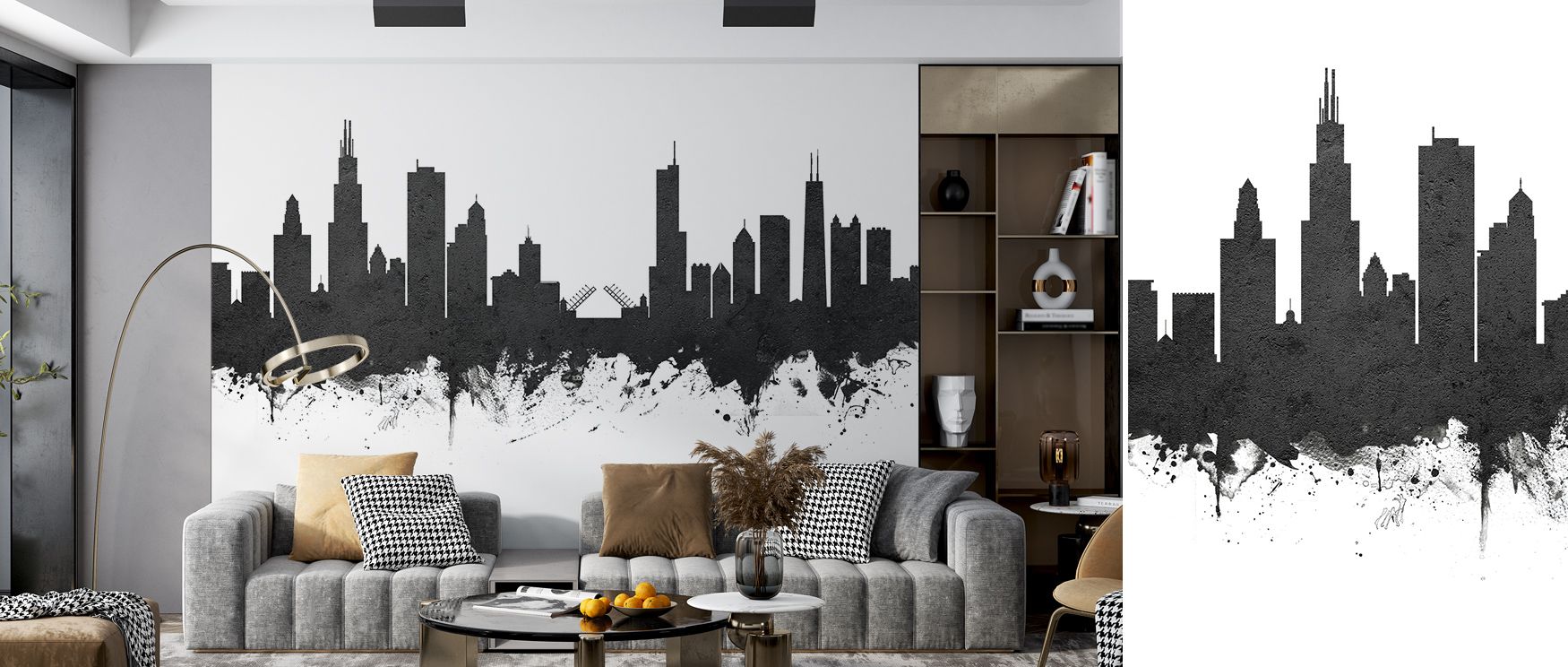 Chicago Illinois Skyline Black & White Wallpaper portrays strength in bold tones, where architectural clarity enhances interiors. The design enriches a living room, bedroom, or office with resonance, artistry, and refinement, surrounding spaces with timel