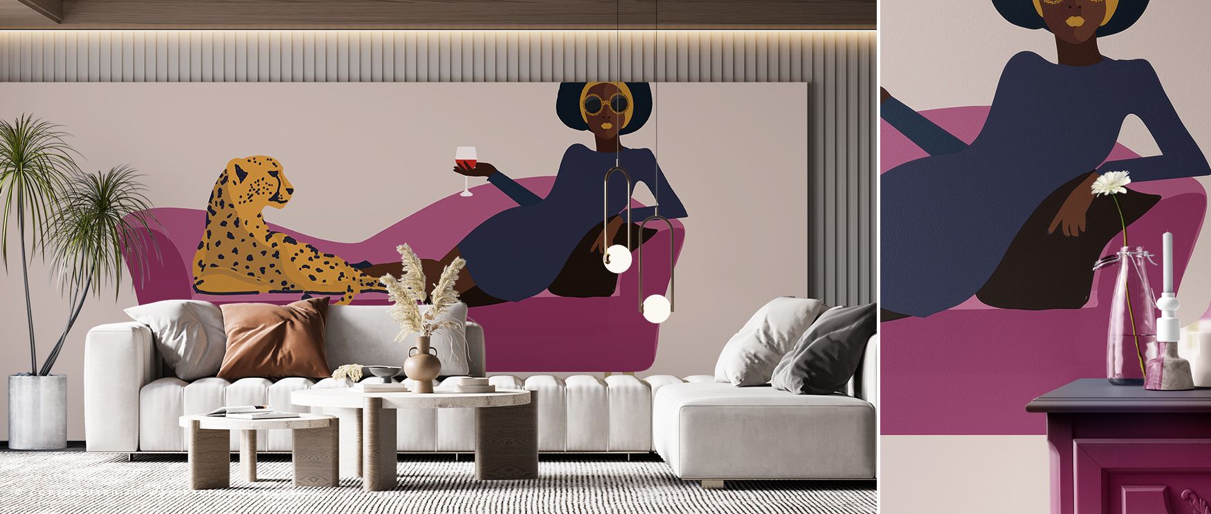 In Chill Lounge Wallpaper, muted tones highlight balance and rhythm, surrounding interiors with calm. The design enriches a living room, bedroom, or office with resonance, artistry, and refinement, turning walls into soothing showcases. 