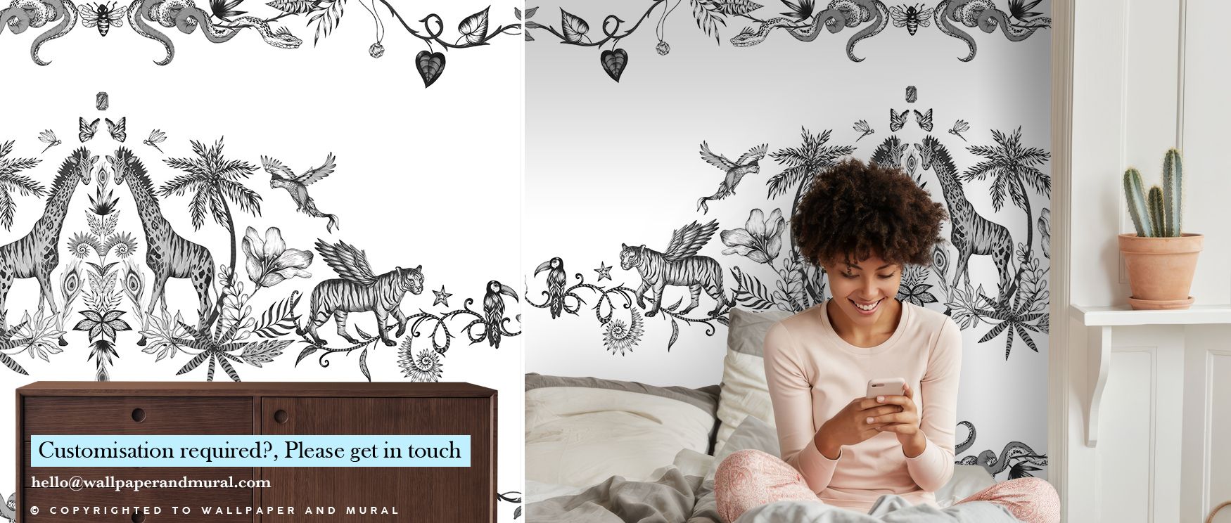 In Chimera Animals Black & White Wallpaper, mystery flows across walls where tones create balance. The design enriches a living room, bedroom, or office with resonance, artistry, and refinement, surrounding interiors with atmosphere of wonder. 