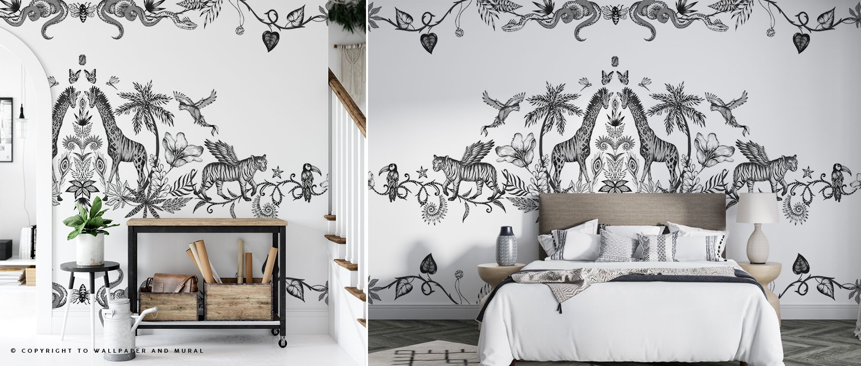 Chimera Animals Black & White Wallpaper reflects artistry where legendary figures emerge in clarity. This design enriches a living room, bedroom, or office with resonance, refinement, and intrigue, surrounding interiors with sophistication and cultural ch