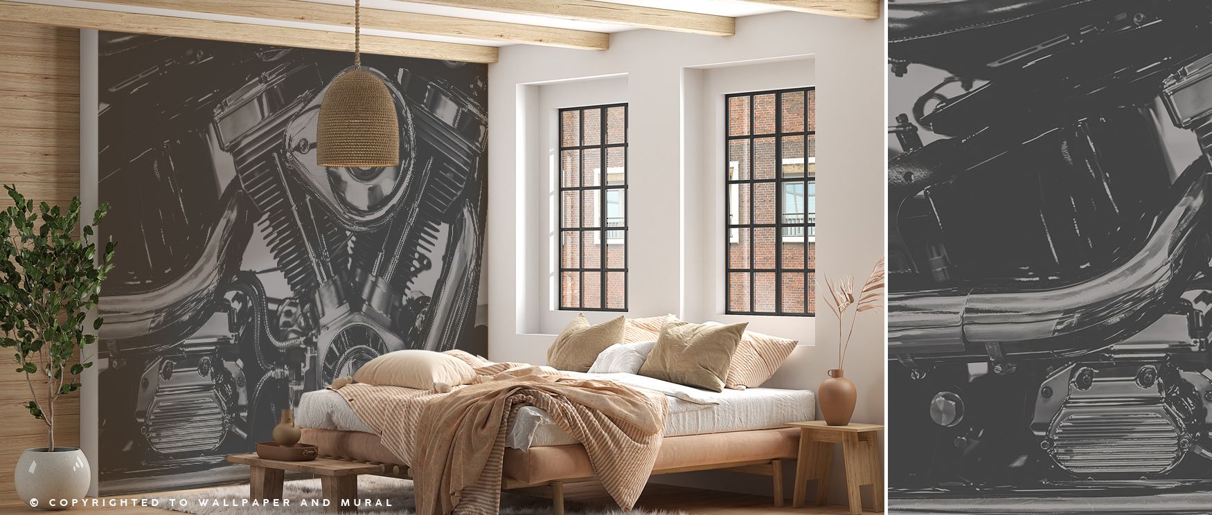 Chopper Wallpaper conveys energy where bold detail highlights form and rhythm. The design enriches a living room, bedroom, or office with atmosphere of refinement, artistry, and resonance, surrounding interiors with timeless cultural pride. 