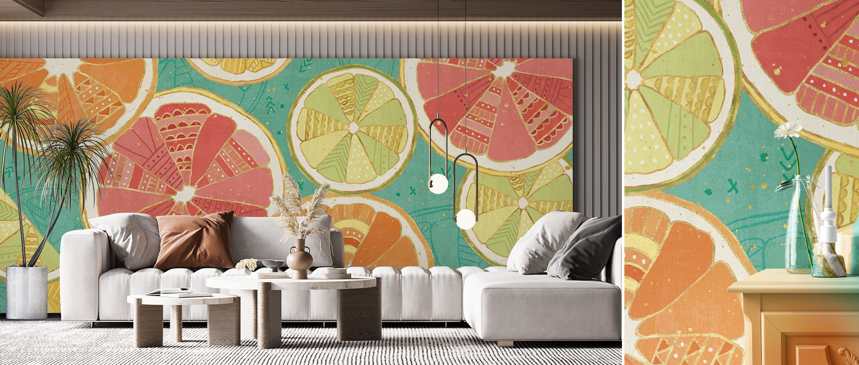 Through lively contrasts, Citrus Splash XI Wallpaper conveys energy where tones highlight harmony. The design enriches a living room, bedroom, or office with resonance, artistry, and refinement, surrounding interiors with cultural vibrancy. 