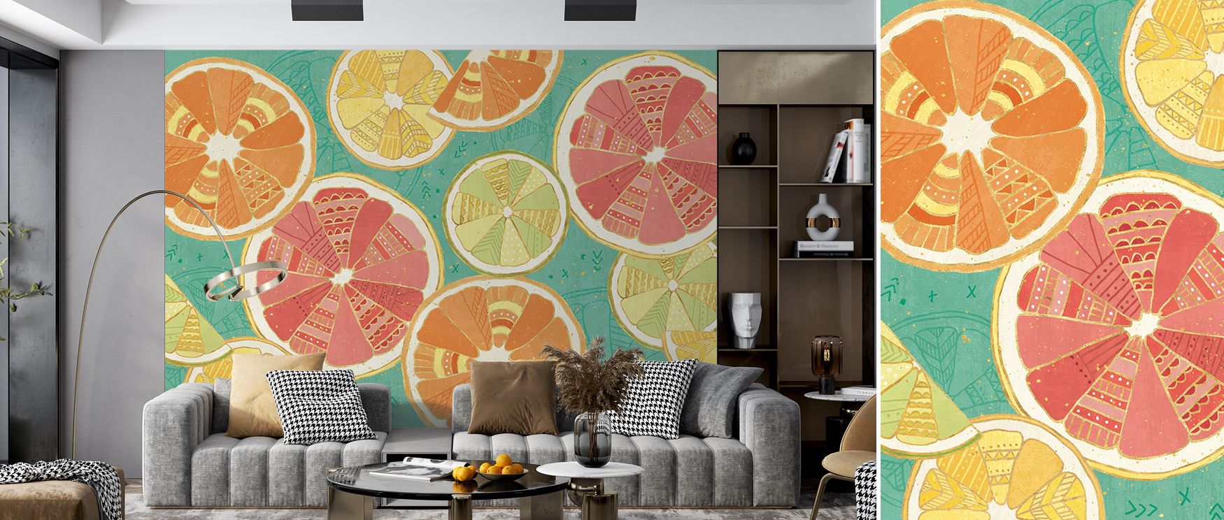 In Citrus Splash XI Wallpaper, radiant tones convey rhythm across shapes with precision. The design enriches a living room, bedroom, or office with resonance, artistry, and refinement, surrounding interiors with energy. 