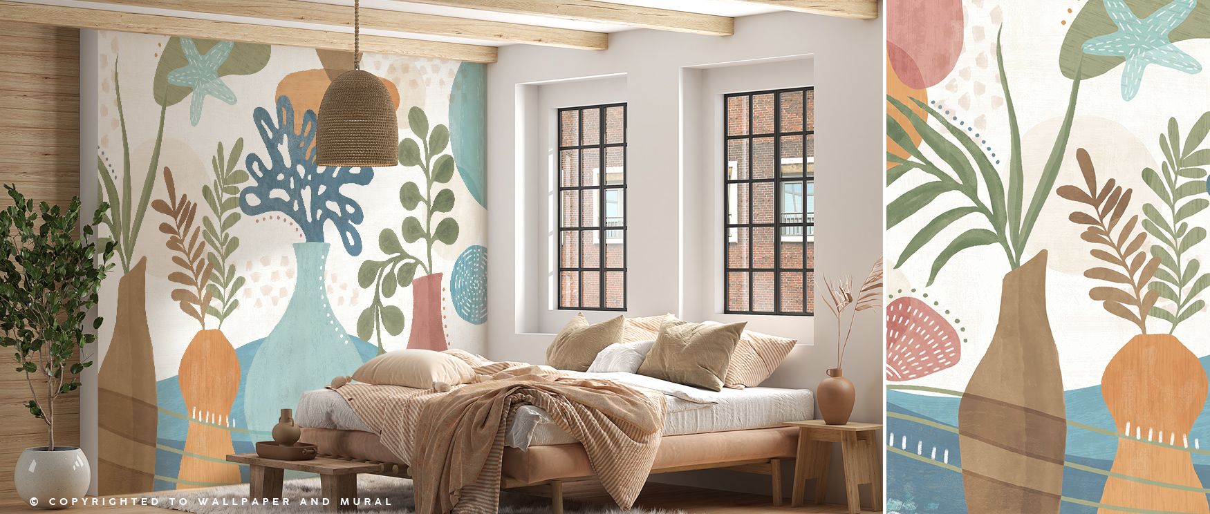 Coastal Flowers Wallpaper conveys seaside vibrancy where blossoms glow in rhythmic tones. The design enriches a living room, bedroom, or office with atmosphere of refinement, artistry, and serenity, surrounding interiors with cultural charm. 