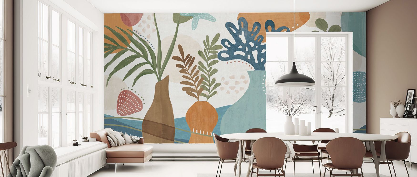 Coastal Flowers Wallpaper embodies elegance where tones highlight blossoms in balance. The design enriches a living room, bedroom, or office with resonance, artistry, and refinement, surrounding interiors with timeless coastal charm. 