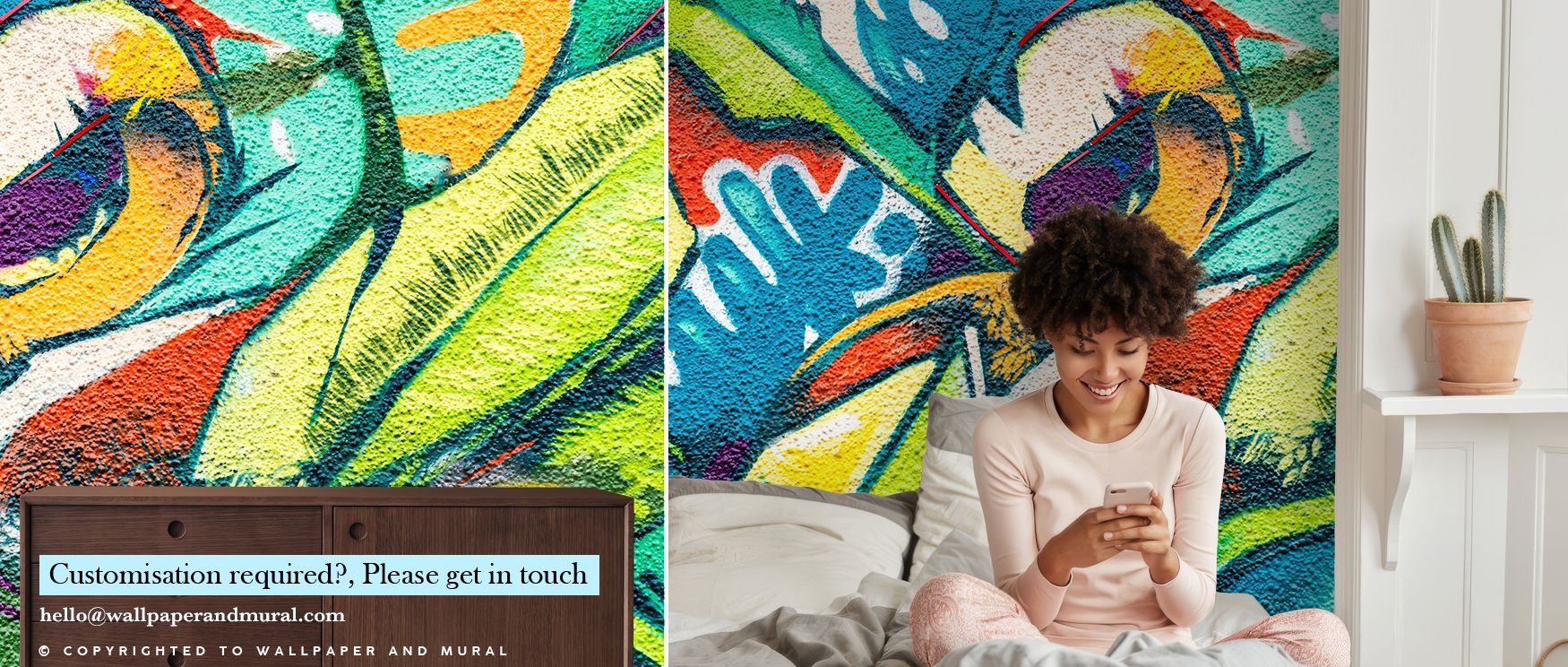 In Concreteffiti Wallpaper, textures glow where graffiti forms add rhythm across walls. The design enriches a living room, bedroom, or office with resonance, artistry, and refinement, surrounding interiors with urban artistry. 