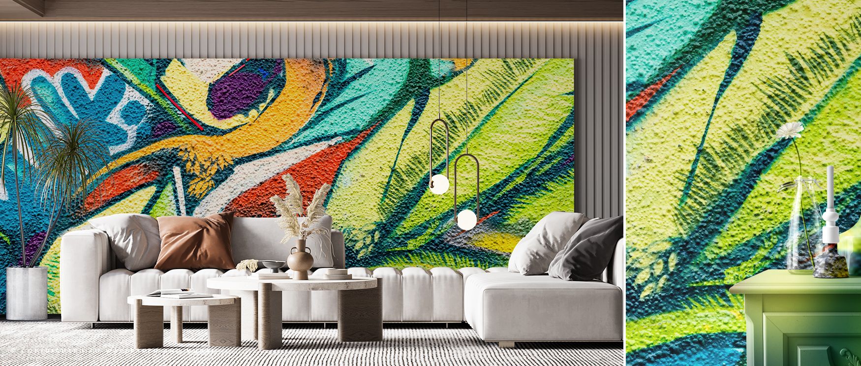 Through dynamic contrasts, Concreteffiti Wallpaper conveys resonance where tones highlight balance. The design enriches a living room, bedroom, or office with artistry, refinement, and sophistication, surrounding interiors with timeless urban charm. 