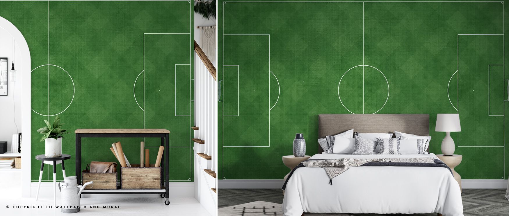 Movement resonates throughout the Cross Pitch Wallpaper, with striking intersections creating dynamic harmony. Bedroom interiors are enriched with bold style, vibrancy, and artistic inspiration, surrounding spaces with an atmosphere of energy and modern c