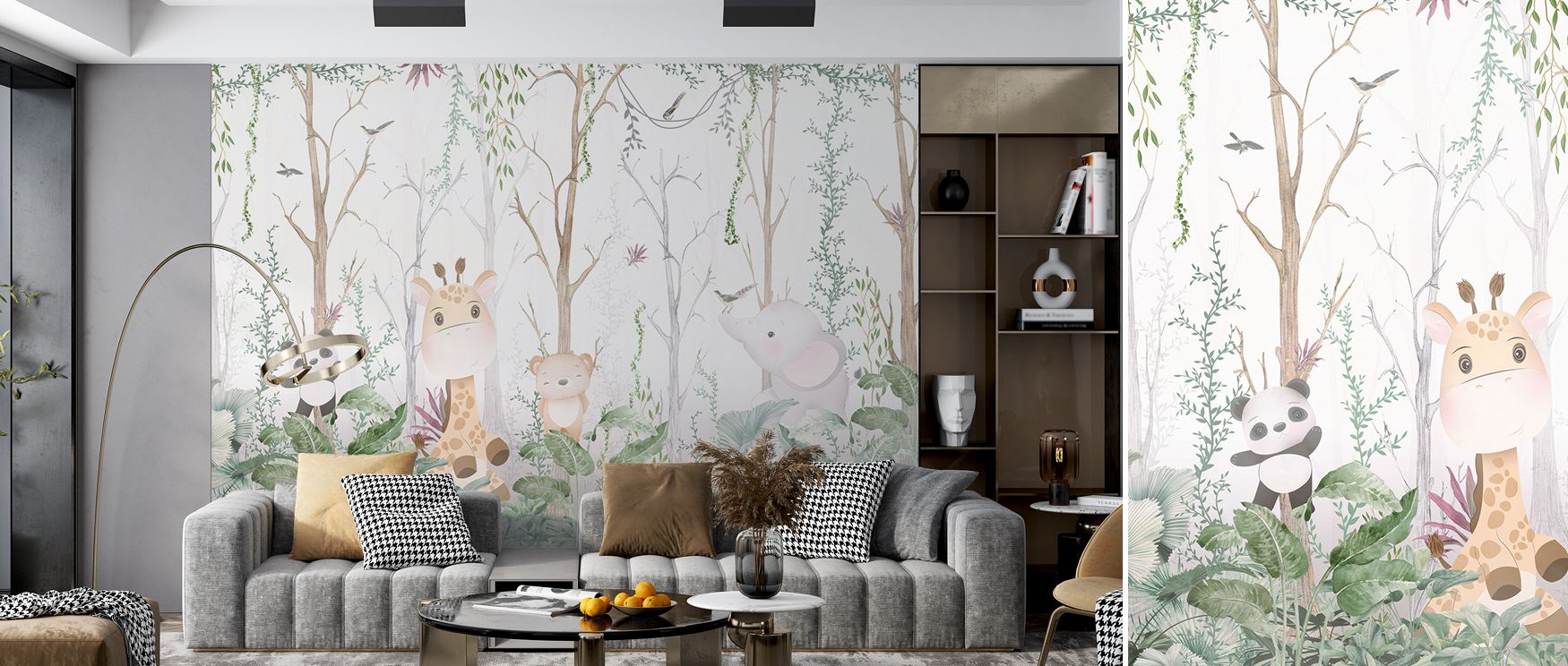Soft tones and gentle detail define the Cute Forest Patrol Wallpaper, where woodland creatures move across backgrounds with grace. Nurseries are enhanced with warmth, safety, and imagination, making young interiors full of cheer and whimsical character. 