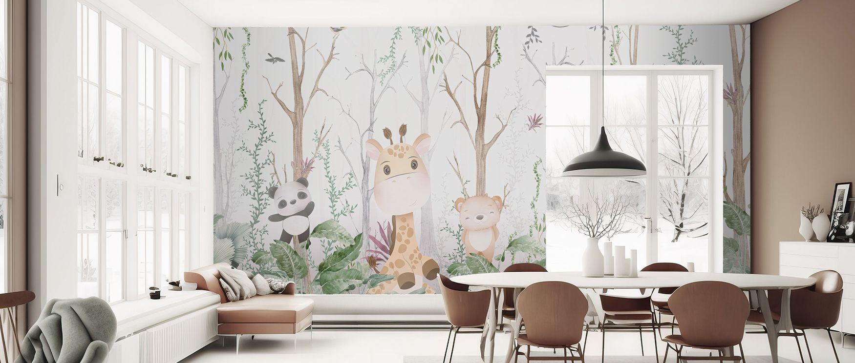 Forest-inspired storytelling shapes the Cute Forest Patrol Wallpaper, where every line conveys joy and whimsy. Living room interiors benefit from its playful imagery, gaining atmosphere, charm, and creativity that transform ordinary walls into heartwarmin