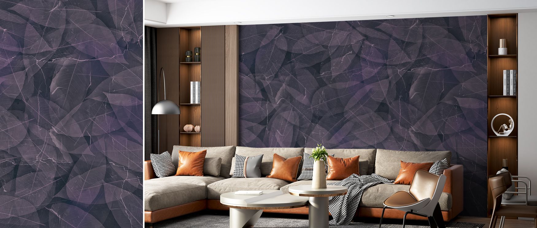 Layered shades of purple define the Dark Leafy in Purple Tone Wallpaper, capturing foliage with elegance and depth. This expressive design enhances bedrooms with atmospheric detail, filling walls with mystery and timeless artistry that inspire calm reflec