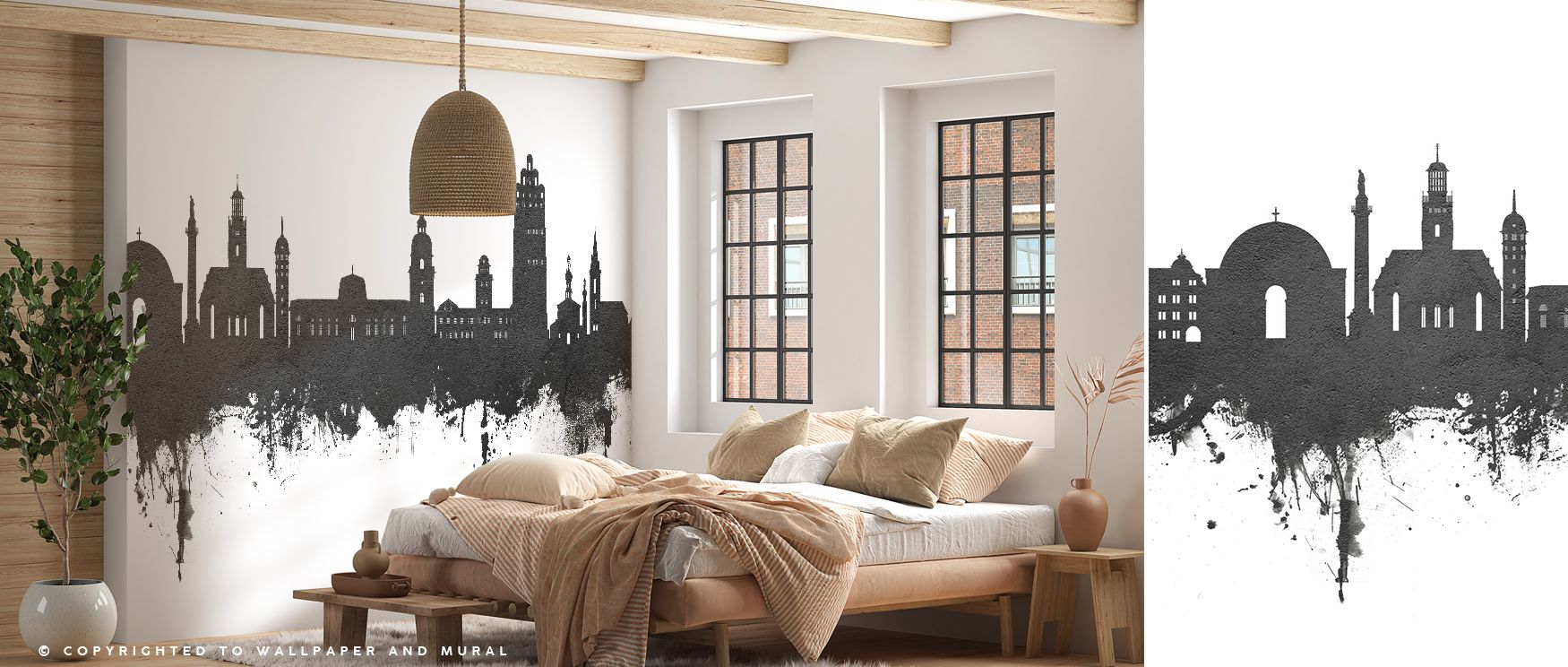 Sharp contours define the Darmstadt Skyline Wallpaper in Black & White, highlighting the city’s architectural legacy. Office walls benefit from its elegant rhythm, transforming spaces into environments filled with refinement, history, and sophistication. 