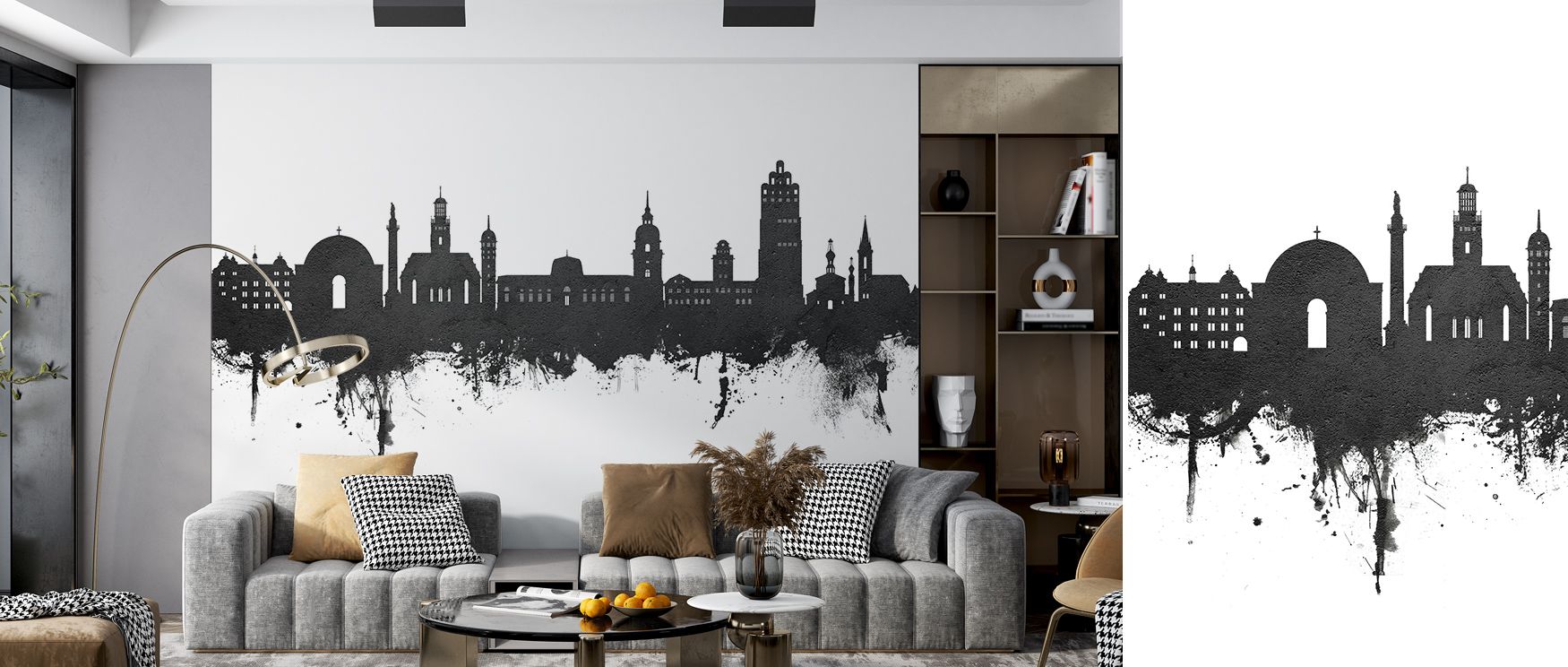 Classic design radiates from the Darmstadt Skyline Wallpaper in Black & White, where architecture is celebrated in bold monochrome. Bedrooms are enhanced with cultural expression, timeless beauty, and refined atmosphere that enrich interiors with elegance