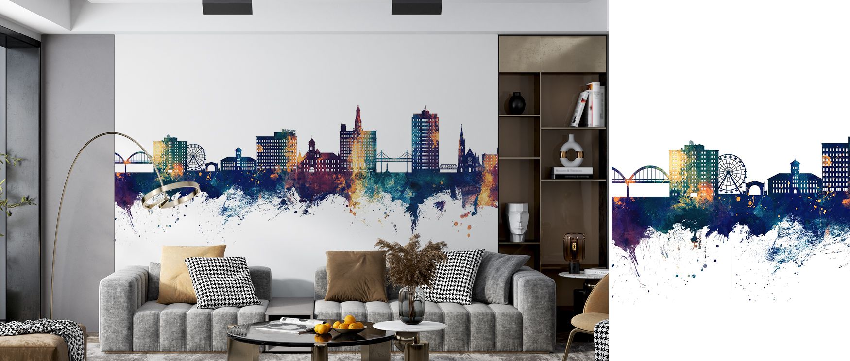Creative rhythm emerges in the Davenport Iowa Skyline Wallpaper, where architectural forms glow against luminous tones. Bedrooms are infused with elegance, refinement, and warmth, transforming walls into artistic features that inspire mood. 