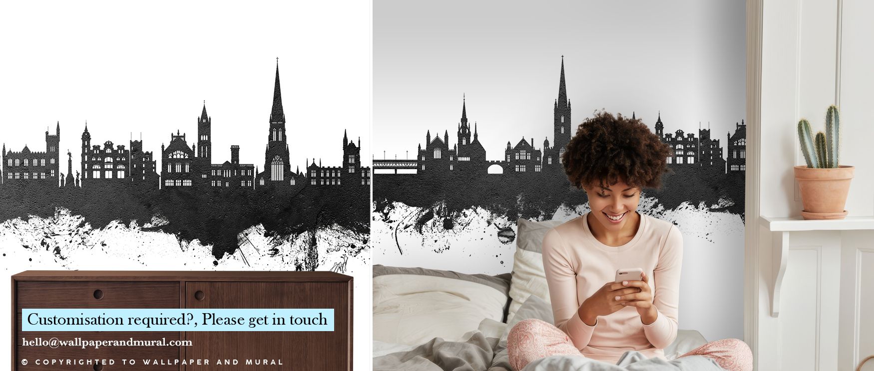 Sophisticated rhythm defines the Davenport Iowa Skyline Wallpaper, where bronze and blue tones balance against crisp forms. Bedroom interiors are enhanced with elegance, cultural presence, and timeless detail, surrounding walls with a harmony of atmospher
