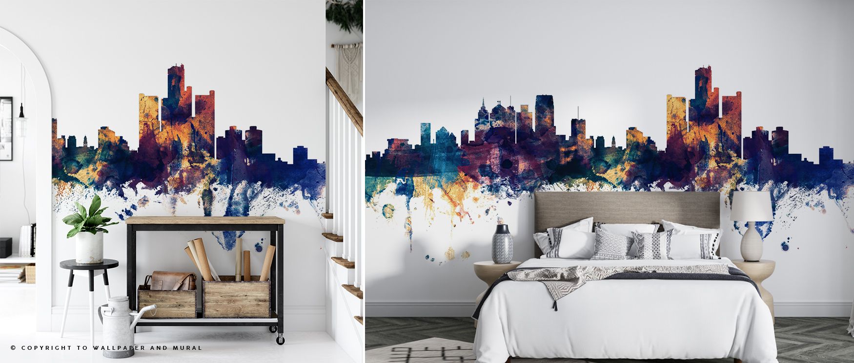 Elegance shines within the Detroit Michigan Skyline Wallpaper in Blue & Bronze, with glowing tones highlighting architectural rhythm. Offices are enhanced with refinement, atmosphere, and cultural depth, becoming timeless environments filled with creativi