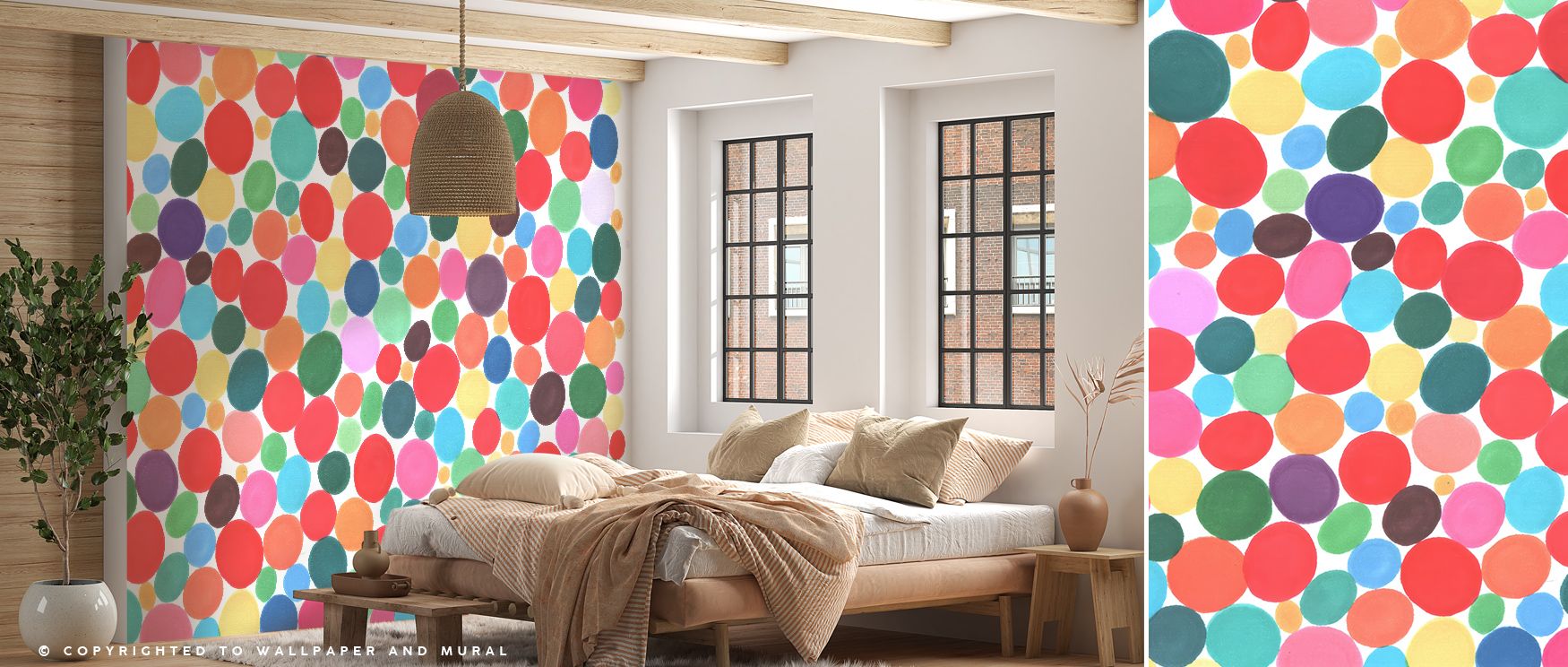 Disco Dotts Vibrant Wallpaper surrounds interiors with lively patterns of bold dots, unfolding across walls in dynamic rhythm. Living rooms glow with energy and playfulness, as vibrant colors create joy, depth, and charm, transforming everyday interiors i