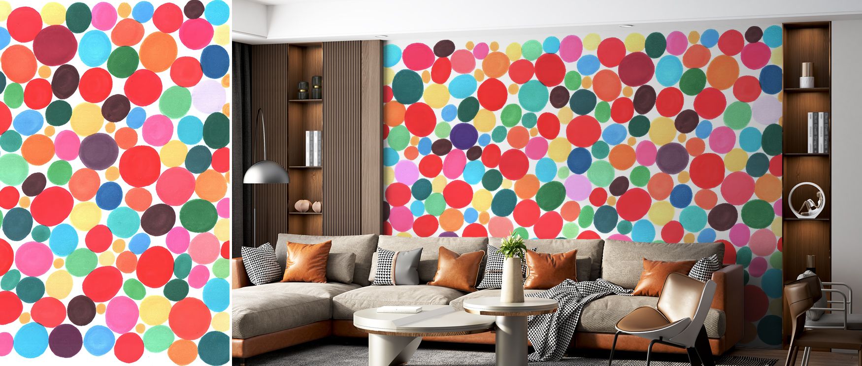 The Disco Dotts Vibrant Wallpaper glows with expressive artistry, presenting colorful dots that inspire rhythm and creativity. Bedroom walls are transformed into cheerful spaces filled with warmth, charm, and brightness, becoming timeless interiors enrich