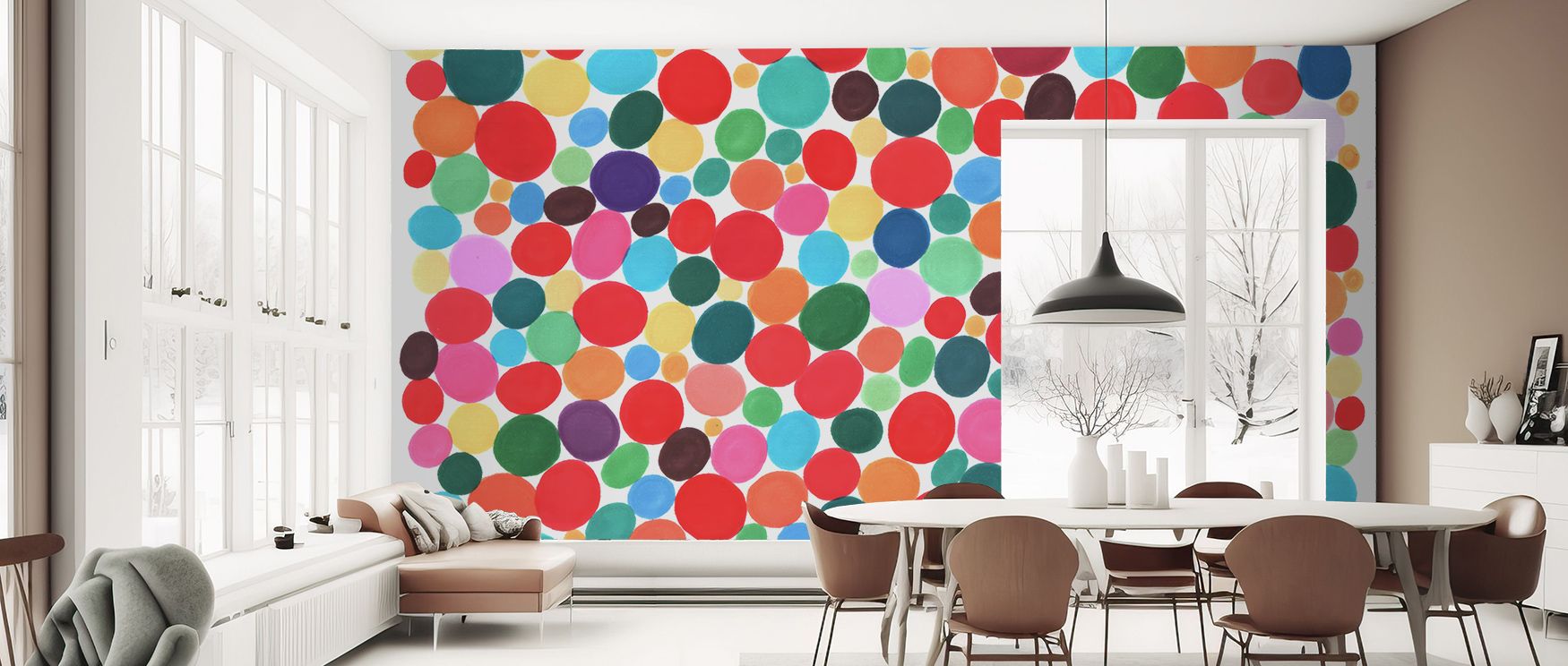 Playful tones enhance the Disco Dotts Vibrant Wallpaper, creating living room interiors filled with vibrancy, atmosphere, and artistic charm. Walls glow with brightness, rhythm, and creative presence, transforming spaces into cultural expressions of moder