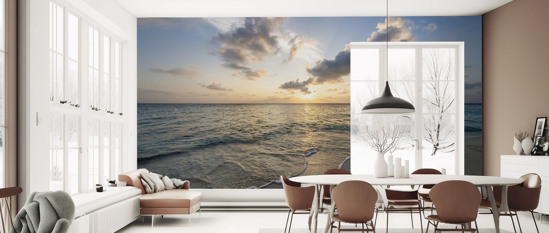 Vibrant elegance defines the Dream Sunset Vibrant Wallpaper, creating living rooms enriched with atmosphere, resonance, and charm. Interiors glow with refinement, luminous artistry, and cultural pride, surrounding spaces with balance and warmth. 
